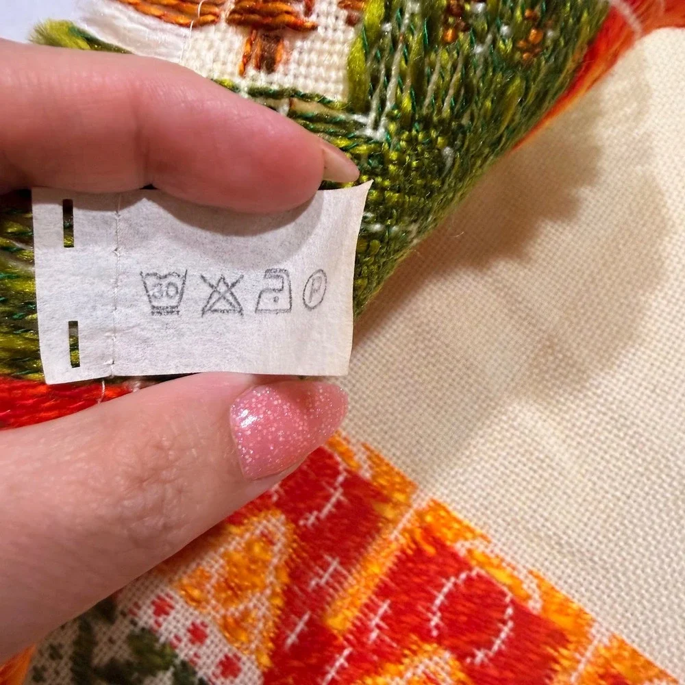 Vintage MCM Retro Woven Table Topper Wall Hanging Geometric Orange Green 30x30